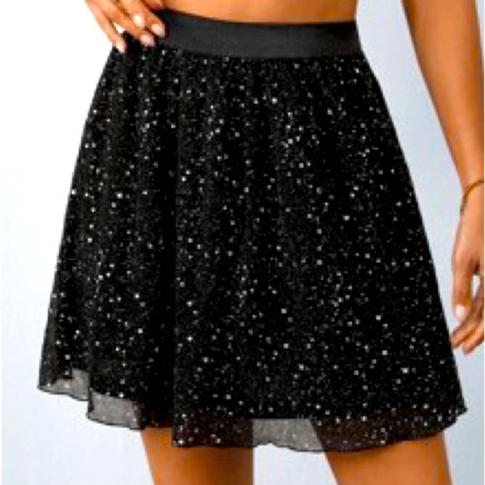 Frenchy High Waist Glitter Mesh Overlay Flare